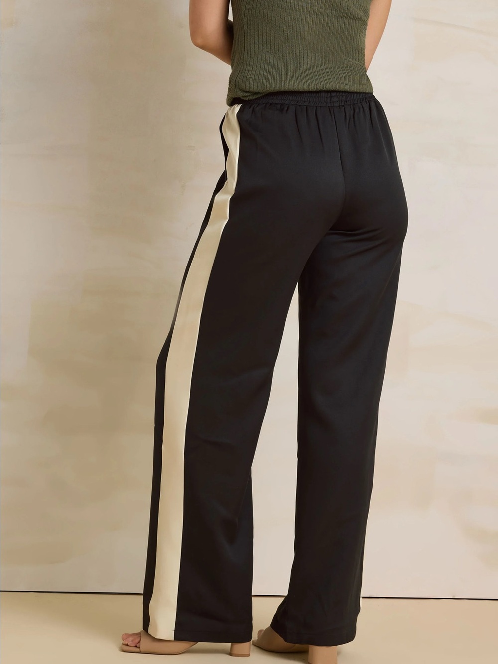long tall sally Black Wide-Leg Pants with Cream Side Stripe: NWT